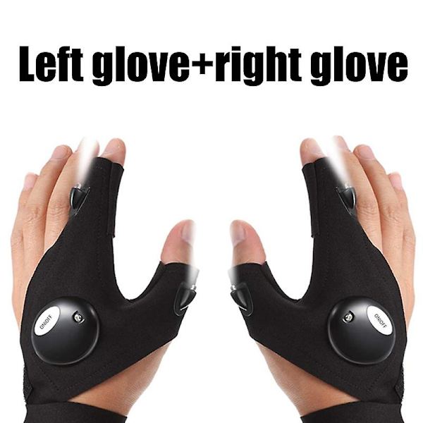 Led taskulamppu vedenpitävät käsineet | Sormettomat taskulamppukäsineet - ulkoiluhanskat Right and left glove