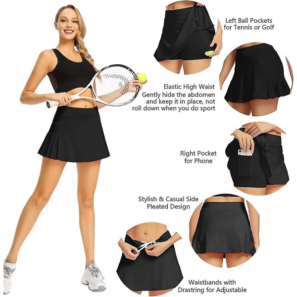 Dame tennisnederdel Let plisseret atletisk korts sport golf løbe mini nederdel med lommer og shorts