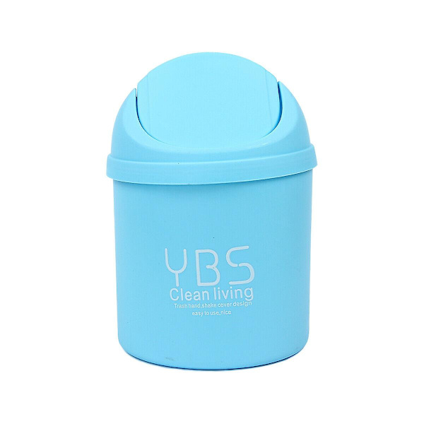 2st Bärbar Mini Avfallskärl Papperskorgen Desktop sopkorg Bord Roll Svänglock Blue