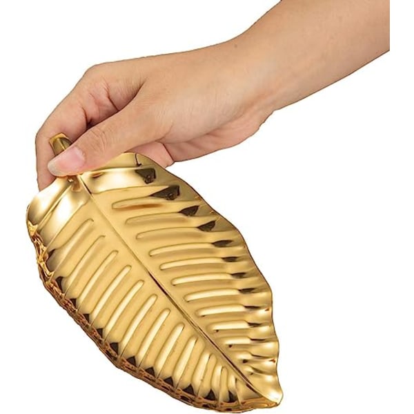 Gullbladfat Smykkerfat Rustfritt stål Mini Trinket Fat Ringskål Servantbrett til kommode (gull)