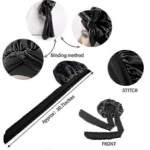 Silkehette Satenghette For Sovehette Med Sløyfebånd Nattlue N White