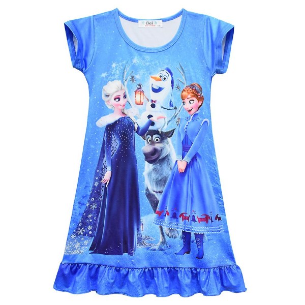 Lasten tyttöjen Frozen Elsa Anna -painatus yömekko lyhythihainen pyjamamekko yöasu Light Blue 7-8 Years