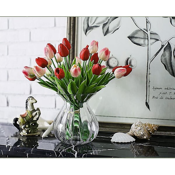 10 stk Imponerende realistisk Touch Pu kunstig tulipanbukett med stilk-gul red