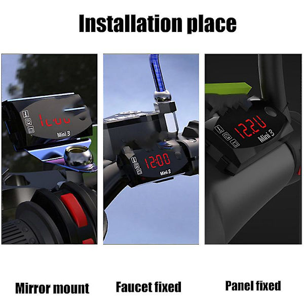 Universal 3 I 1 Motorcykel Elektronisk Ur Termometer Voltmeter 12v Ip67 Vandtæt Støvtæt Led Ur Digital Display| | Red