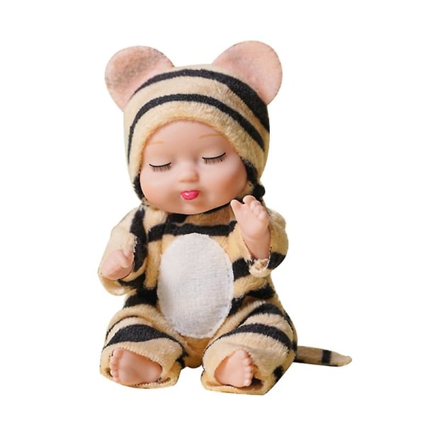 Dyrekostume Baby Vinyl Dukker Nyfødt Baby Sovedukke Med lukkede Øjne Tiger baby