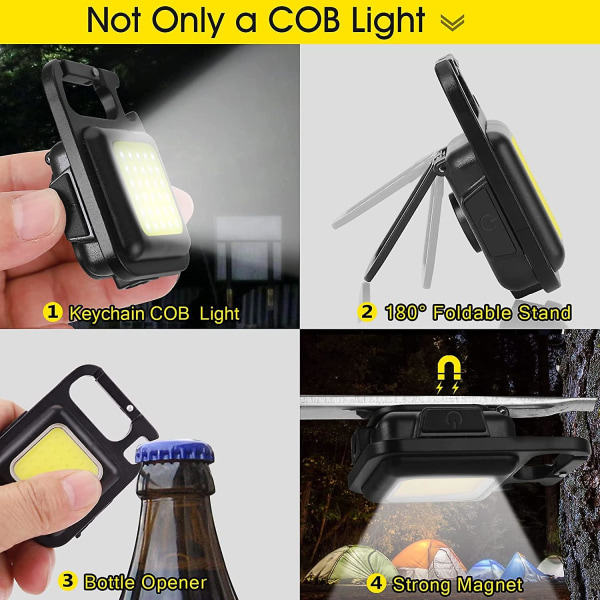 Mini Led Ficklampa Bärbar Cob Arbetsljus Lampor Nyckelringar Utomhus USB Laddning Nödcampingljus Biltillbehör 1 5st| | 2Pcs