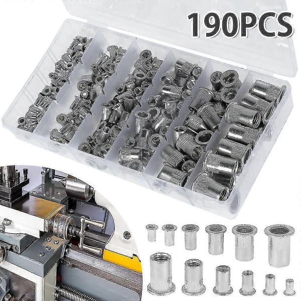 190 stk/sett M3 M4 M5 M6 M8 M10 naglehette gjenget innsatsmuttersett