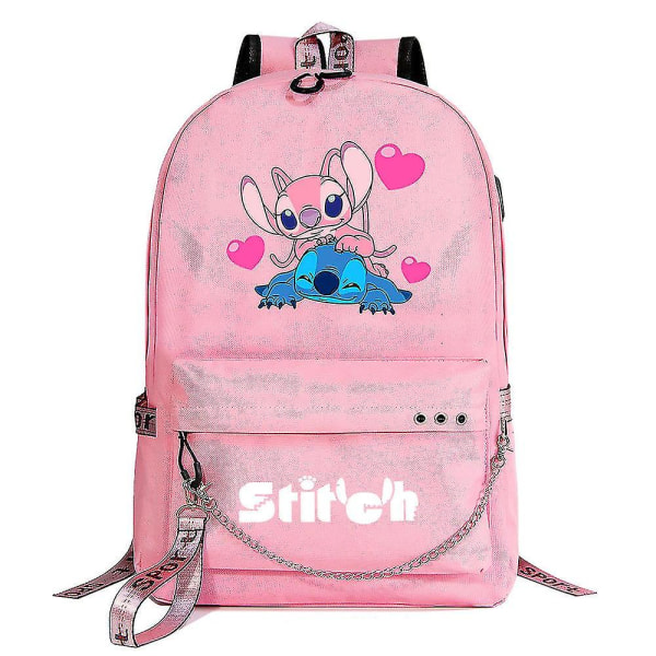 Lilo & Stitch Ryggsäck Med USB Port - Canvas Bokväska Ryggsäck För Pojkar & Flickor - Studenter Skolväska, Travel Mochilas