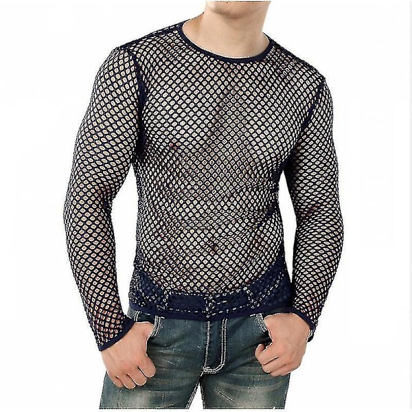 Sexy Herre T-shirt Mesh Fishnet Ærmeløs Undertrøje Top A Black L