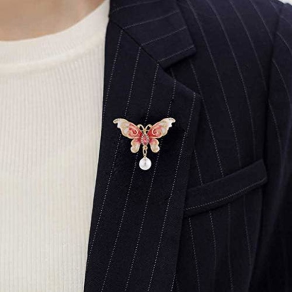 Vintage Butterfly Broche smykker Rhinestone og Faux Pearl Brocher Pin til kvinder
