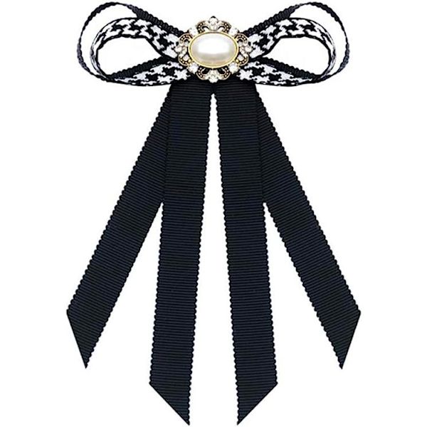 1 st Band Kristallpärla Kvinnor Uniform Färdigknuten Neck Slips Band Rosett Brosch Pin Fluga Skjorta Klänning Krage Smycken Presenter Festslips