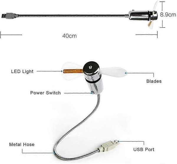 LED USB-klockfläkt med realtidsvisningsfunktion, USB-klockfläktar, silver
