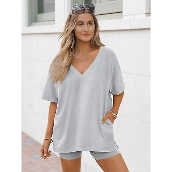 Kvinnors 2-delade set sommardräkter Vändbara oversized T-shirts Toppar Biker Shorts Lounge Träningsträningsoveraller Viktiga för sommaren