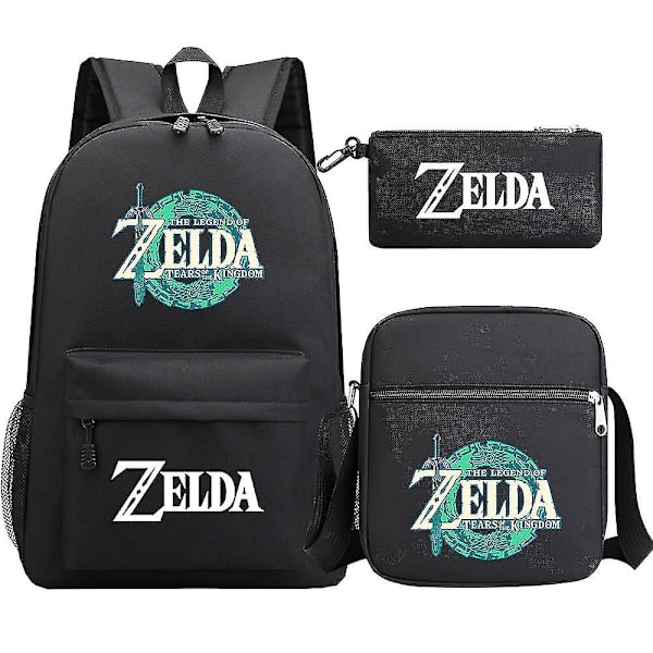 "Kingdom of Zelda Tears" printed koululaukku, kolmiosainen: teini-ikäisen opiskelijan reppu + unisex olkapuku miehille ja naisille 8