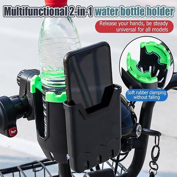 Multifunktionel 2-i-1 vandcykel vandflaske kopholder Telefon holder taske Klapvogn Scooter Styr montering - Cykel flaske holder Black