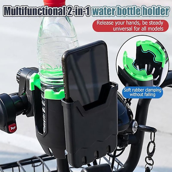 Multifunktionel 2-i-1 vandcykel vandflaske kopholder Telefon holder taske Klapvogn Scooter Styr montering - Cykel flaske holder black orange