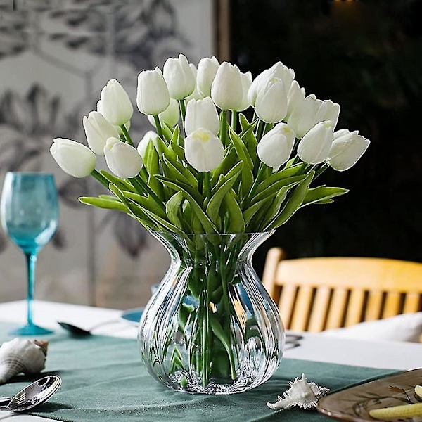 10 stk Imponerende realistisk Touch Pu kunstig tulipanbukett med stilk-gul white