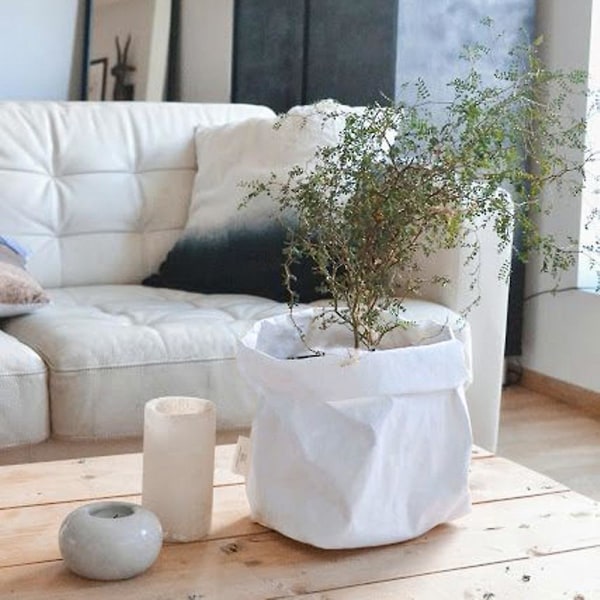 Tvättbar Kraftpapperspåse Växt Blommor Krukor Multifunktionspåse för hemförvaring Vit White