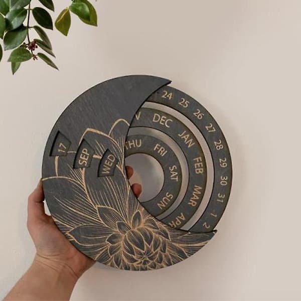 Multifunktionel trækalender rund evighedskalender Study Skrivebordskalender Charcoal