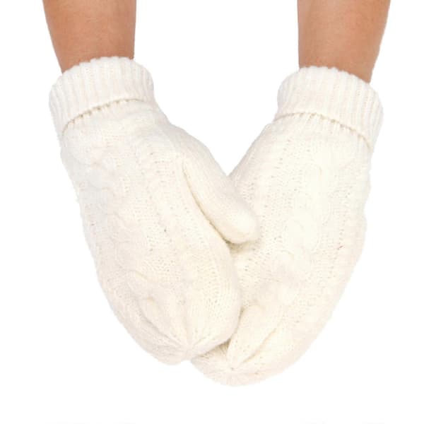 Dame bløde strikhandsker: Varme vinter-essentials. Ensfarvede, tykke vanter til hverdagsbrug White One Size