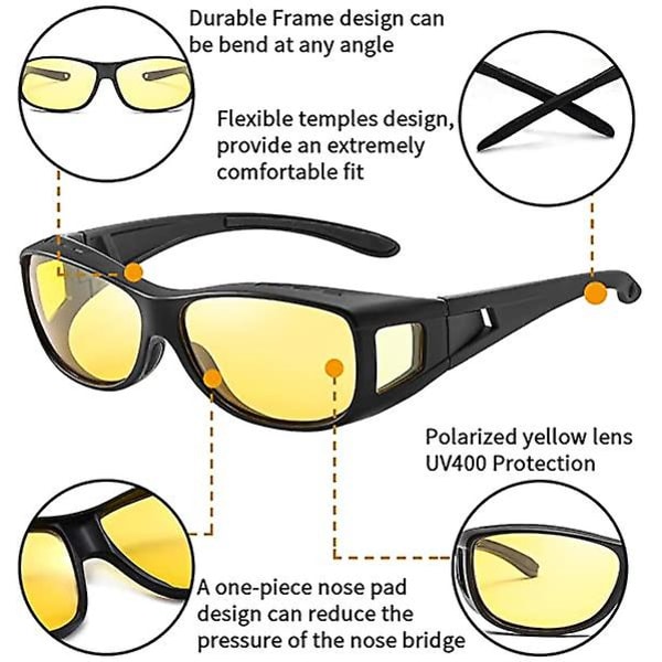 Bil Night Vision Solglasögon Säkerhetskörningsglasögon Night Driving Glasögon Unisex Solglasögon Uv-skydd Solglasögon| | Yellow