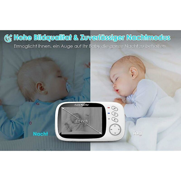 Baby med kamera, trådlös videomonitor 3,2 "tft LCD digital dubbelt digitalt ljud