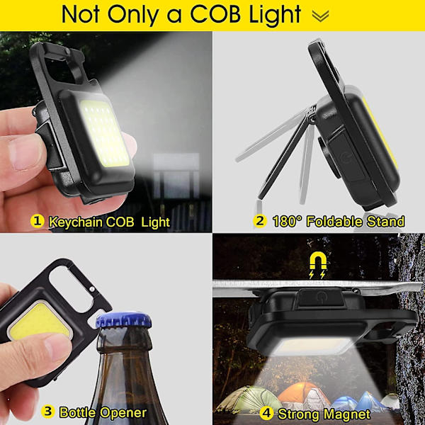 3 Modes Bærbar Cob Arbejdslys Lamper Mini Led Lommelygte Nøgleringe Usb Genopladelig Emergency Camping Light Auto tilbehør| | 2Pcs