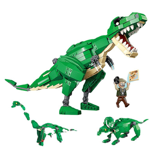 Dinosaur byggeklods legetøj 3 i 1 plast pædagogisk interessant byggesæt til børn
