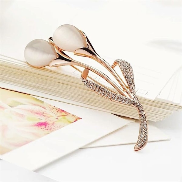 Guoshang Kvinnor Rose Gold Opal Calla Lily Brosch Pin Flower Opal Lapel Pin for Rocks Jackor Tröjor Accessoarer,Guld,1 st