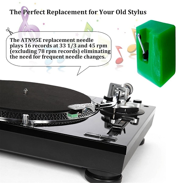 ATN95E Diamond Record Needle Replacement Stylus, for AT-LP120-USB Turntables Record Player