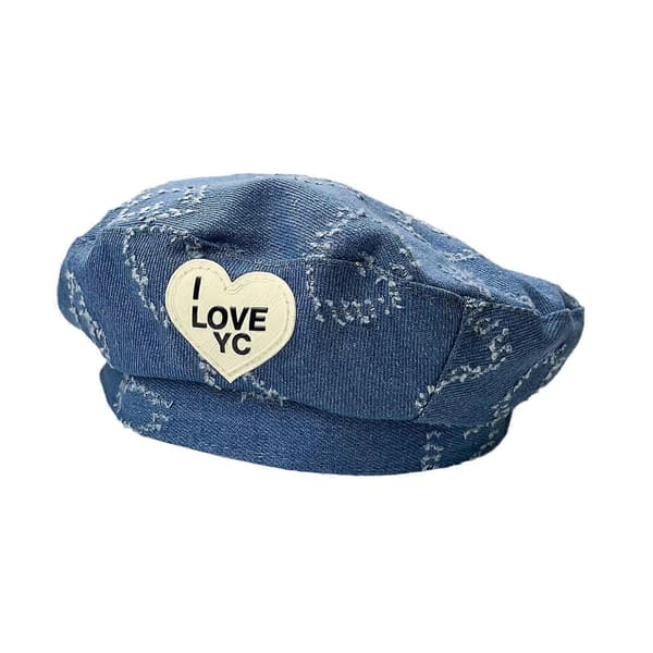 Denim Baret Hat med Hjerte Design Moderigtig og Sød Denim Malerhat til Piger Efterår Vinter Hat til Små Piger lyseblå ljusblå