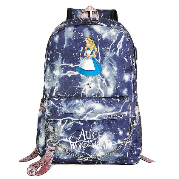 Alice in Wonderland -reppu pojille, tytöille, lapsille ja naisille - Canvas-koulukirjalaukku USB ketjulla - Miesten kannettavan tietokoneen laukku, reppu, kirjalaukku 10