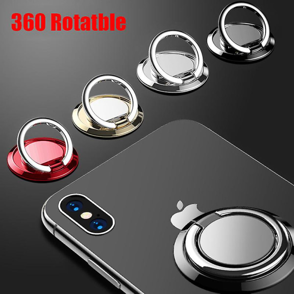 360 Roterbar Fingerring Mobiltelefon Holder Stand Grip For Universal Car Magnetic Mount Phone Back Sticker Pad Bracket Sticker| | Black