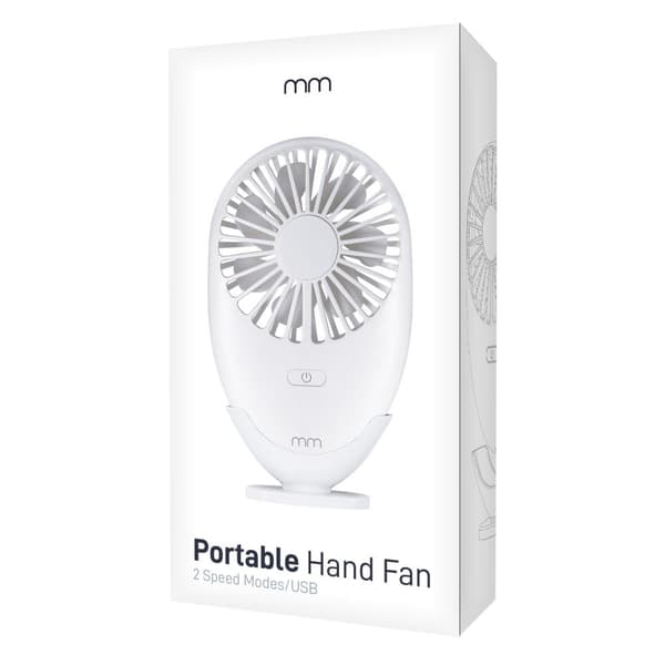 Bærbar USB-miniventilator: 2 hastigheder, halsrem & base Vit white