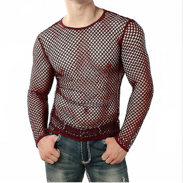 Sexig Herr T-shirt Mesh Fishnet Ärmlös Undertröja Topp A Red S