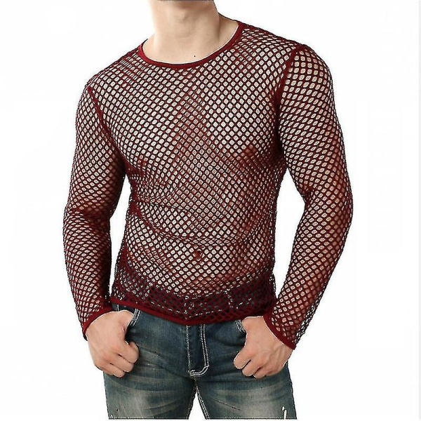 Sexig T-shirt för män Mesh Fishnet ärmlös undertröja Topp A Red S