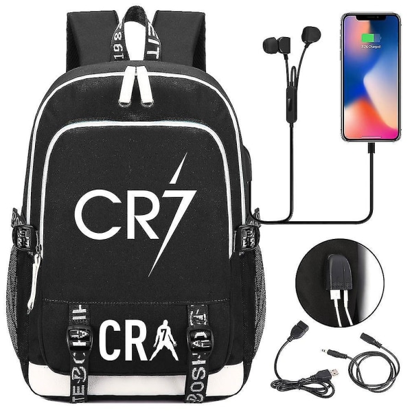 Cr7 ryggsäck för tonåringar, USB Charge multifunktionell vattentät skolväska med laptopfack, dagsäck med hög kapacitet, Mochilas 1
