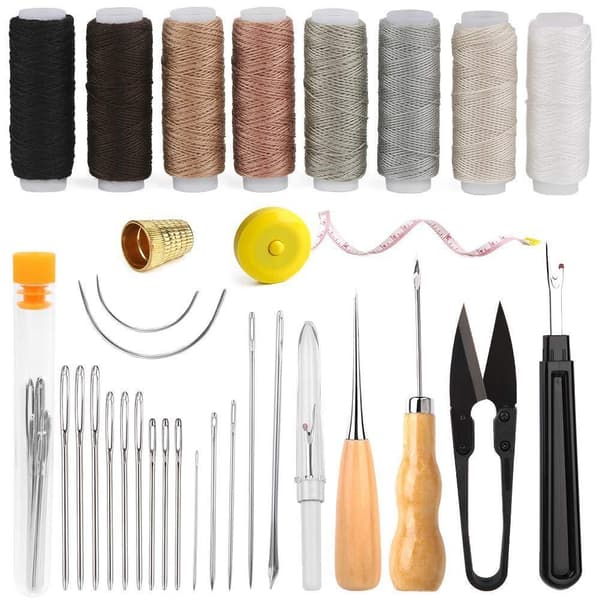 Leather Repair Kit, Leather Sewing Kit, Leather Craft Tool Kit with AWL Stitch, Sewing Thread, Leather Sewing Beginner See