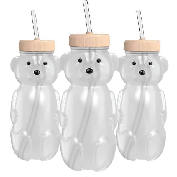 Honey Bear Sugrörsmugg för bebisar, 8 oz HoneyBear-mugg med lock, 3-pack terapiinlärning Honey Bear Sugrör, Babyflaskset