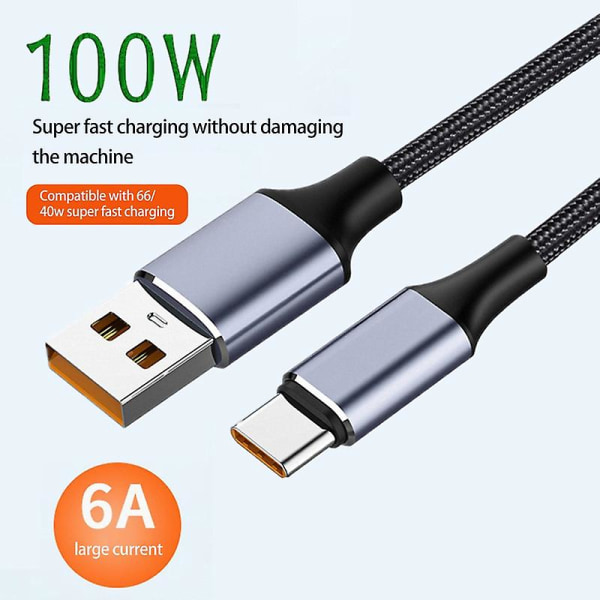 Datakabel Universal højstrøm flettet ledning Anti-optræk Slidfast Hurtigopladning 6a 100w Usb Type-c Mobiltelefon Usb-c Opladerkabel Mobiltelefon