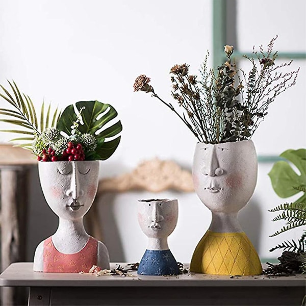 Kunst Portræt Urtepotte Vase Skulptur Harpiks Ansigt Familie Urtepotte Håndlavet Havearbejde Opbevaring Blomsterarrangement Hjem