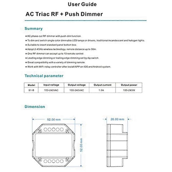 2x Triac RF lysdæmper til LED-lys 120W-288W med trykstyring