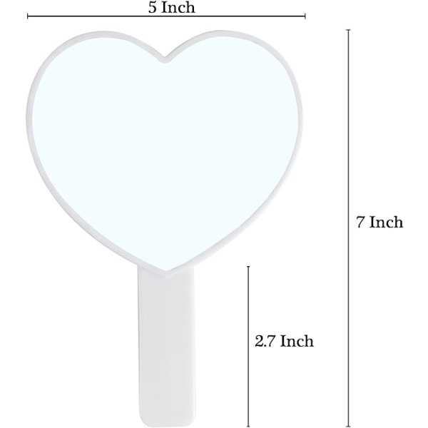 Hjerteformet håndholdt reisespeil, kosmetisk håndspeil med håndtak (hvit, 1 pakke)