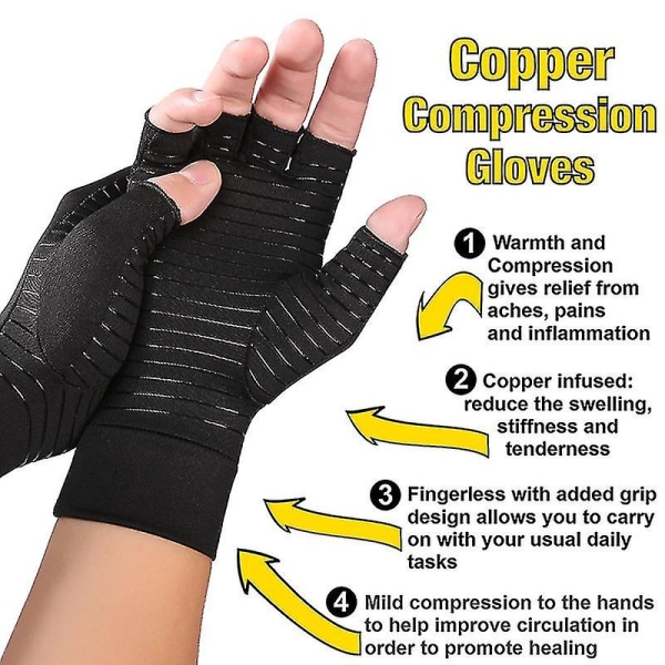 Kopparartrit kompressionshandskar stöder smärtlindring i handen M