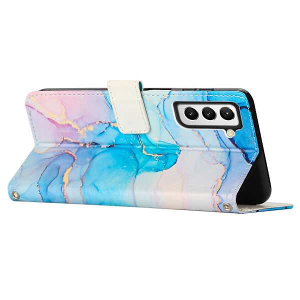 Marmormönsterutskrift cover för Samsung Galaxy S23, Pu läder hopfällbart stativ Flip case med rem Pink     Green