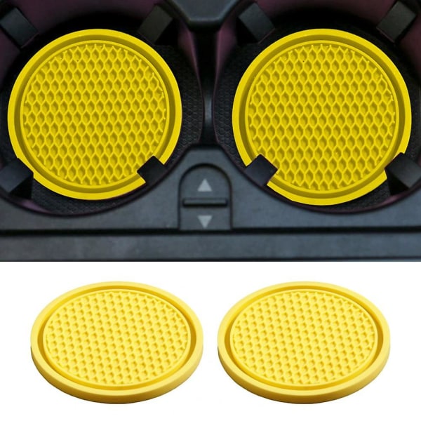 2 stk skridsikker bil vandkoppude Diamant Rhinestone Gummimåtte Til Flaskeholder Coaster Auto Interiør Anti-skrid Kopholdere 7cm - Drikkeholdere Yellow