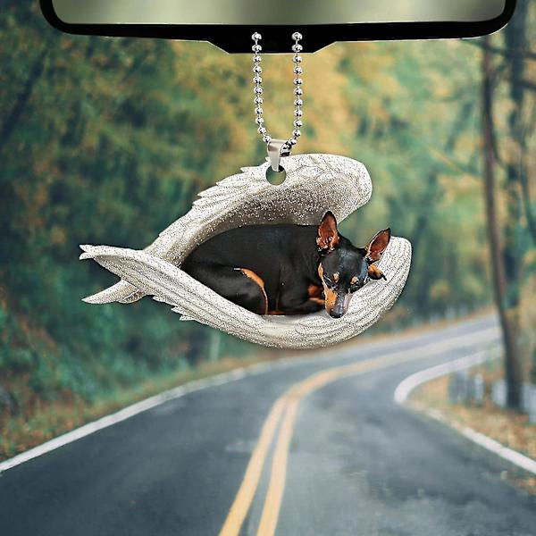 Miniature Pinscher Sovende Engel Dyr Pet Hund Bondegård 2d Flad Bil Bakspejl Tilbehør Juletræ Ornament Dekoration Hængende Charm I