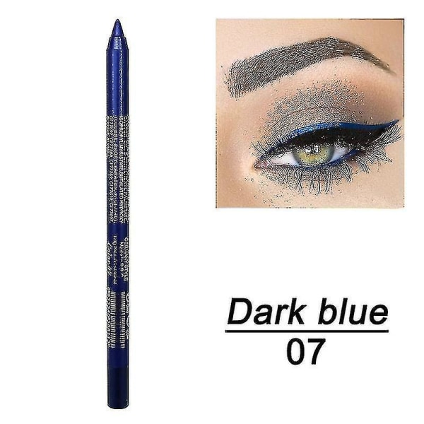 14 farver Langtidsholdbar Eye Liner Blyant Vandtæt Pigment Blå Brun Sort Eyeiner Pen Øjenmakeup Kosmetisk 07 Dark Blue