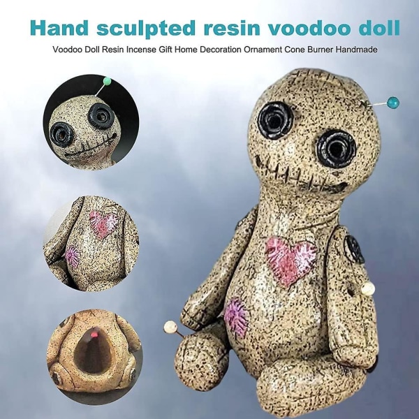 Voodoo dukkekeglebrænder,harpiks Røgelseholderharpiksstatuer Ornament Håndlavet håndværk til yoga Kontorindretning