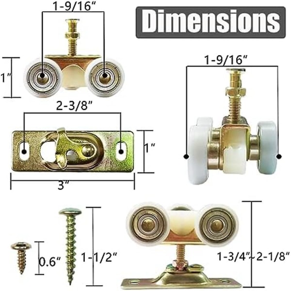 2-pak skydelomme dør hardware Tophængerruller Hjul Montering Fit Part 1125 & 1500 Hardwar As Shown